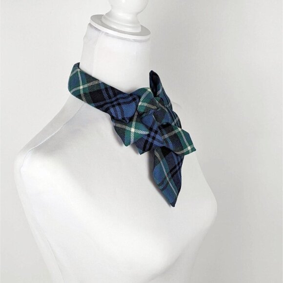Ogsplosh - Green And Periwinkle Tartan Ascot - Wool Cravat - Unique Scarf - NEW - Picture 3 of 7
